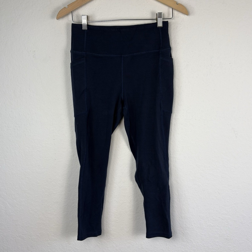 Happy Earth Organic Cotton Size L Cropped Legging Pockets Navy Blue Sustainable